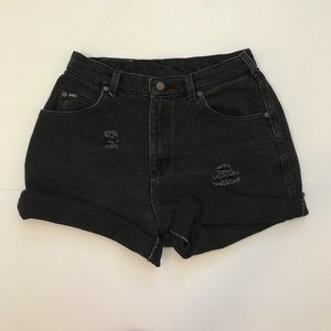 Vintage Lee High Waisted Shorts Ripped Black 28”